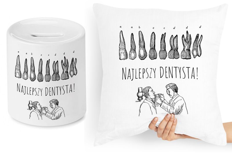 Dla Dentysty Zestaw Poduszka + Skarbonka Prezent Z Nadrukiem Ze Zdjęciem zdjęcie 1