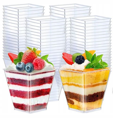 KUBEK PUCHARKI NA PRZEKĄSKI 120ML 50SZT DESERY POJEMNIK NA DESER KWADRATOWY na Arena.pl