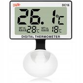 TERMOMETR CYFROWY ELEKTRONICZNY AKWARIUM TERRARIUM ALARM PRZYSSAWKA 0~37°C