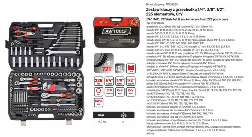 AWTOOLS ZESTAW KLUCZY 225el 1/2"/3/8"/ na Arena.pl