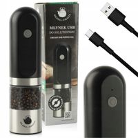 MŁYNEK ELEKTRYCZNY DO MIELENIA CZARNY PRZYPRAW SOLI PIEPRZU PRZYPRAW NA USB