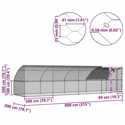 Klatka dla kur Srebrny 800 x 200 x 198.5 cm Stal galwanizowana na Arena.pl
