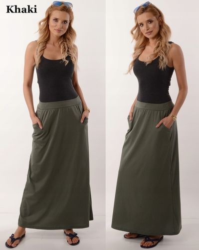 MAXI DŁUGA SPÓDNICA Z KIESZENIAMI prosta - KOLORY na Arena.pl