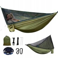 HAMAK PRZENOŚNY Z SIATKĄ PRZECIW KOMAROM 290X140 CM DO BIWAKOWANIA