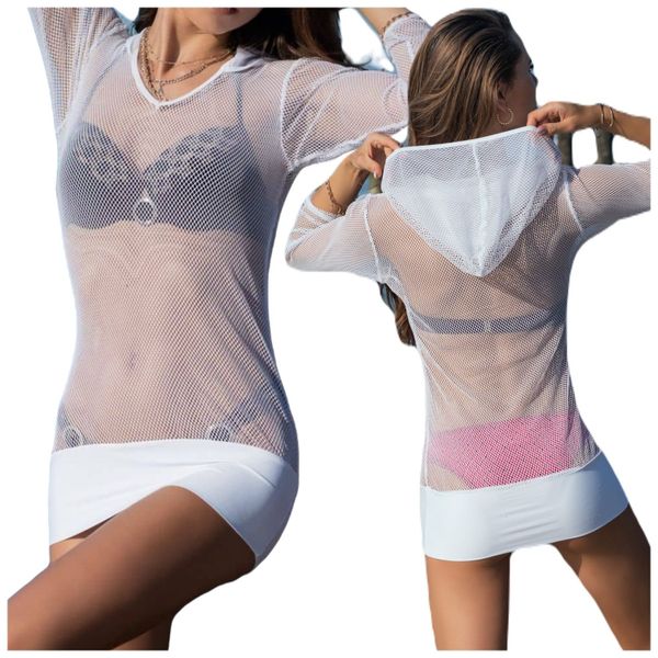 TUNIKA PLAŻOWA BIAŁA Z SIATECZKI NA PLAŻĘ L/XL zdjęcie 1