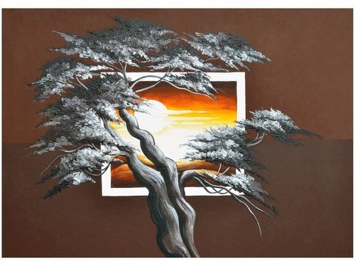 50X70CM DRZEWO TLE ZACHODZĄCEGO SŁOŃCA OBRAZ POKOJU DREWNINE na Arena.pl