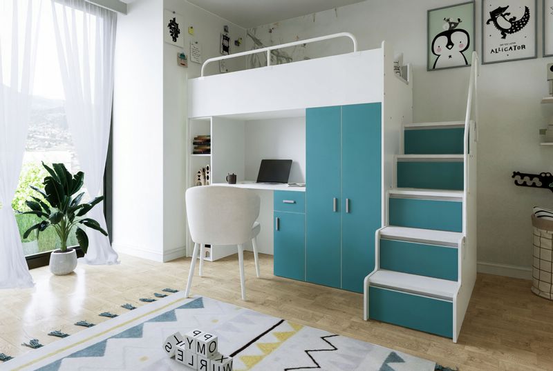 Łóżko piętrowe JSM4 80x190 z biurkiem pomarańcz + materac Radomenes zdjęcie 7