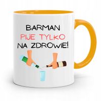 Kubek Żółty Dla Barmana Pije Tylko Na Zdrowie Z Nadrukiem Ze Zdjęciem