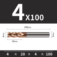 Frez TiSiN 4 ostrza Z-4 do stali nierdzewnej do 55HRC Roz. Ø4x20x4Dx100L