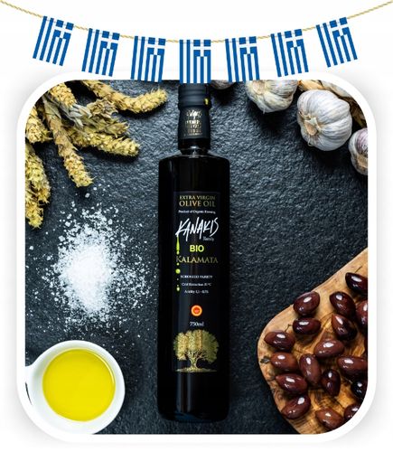 Grecka Oliwa z Oliwek BIO 750ml Extra Virgin z Kalamaty Ekologiczna Kanakis na Arena.pl