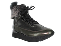 Hogl Botki damskie ocieplane - lakierowane z futerkiem - rozmiar 36 - khaki