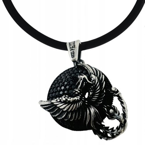 Męska zawieszka medalion na łańcuszek Fenix na tle czarnych kamieni, srebro na Arena.pl