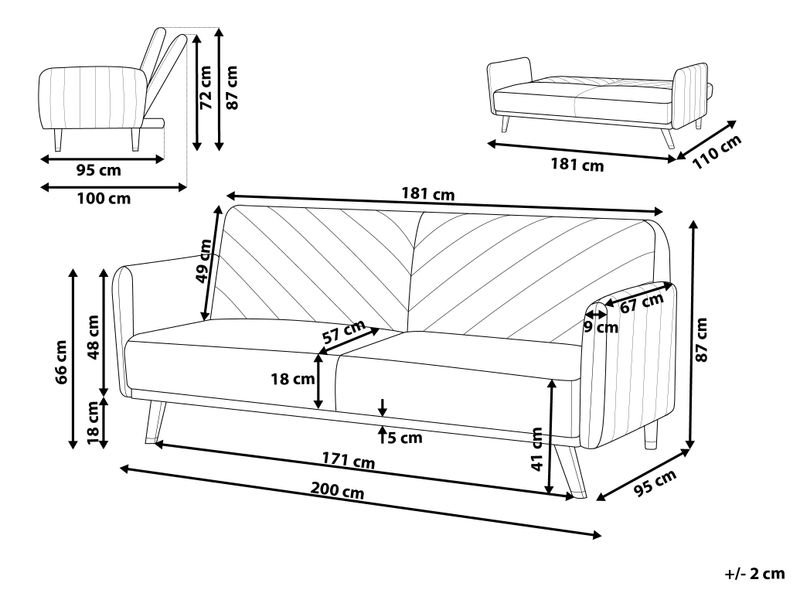 Sofa rozkładana welurowa niebieska SENJA zdjęcie 8