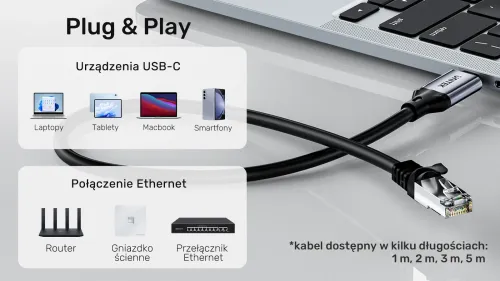 Unitek Kabel Ethernet USB C RJ-45 LAN, przewód sieciowy, 1m na Arena.pl