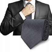 Elegancki KRAWAT Męski Klasyczny GRAFITOWY Krateczka M.60 Pako Jeans