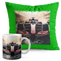 ZESTAW KUBEK + PODUSZKA ZIELONA - BOLID F1 WYŚCIGI SPORT