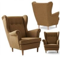 Fotel uszak skandynawski beżowy cappuccino kremowy j brąz Ari Family Meble