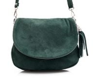 VERA PELLE torebka zamszowa listonoszka chlebak z paskiem V225 c.zielona