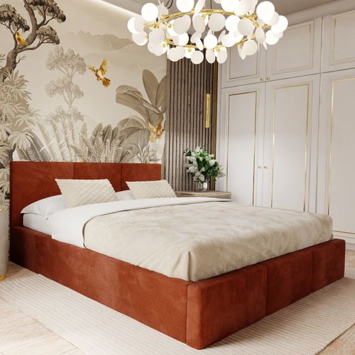 ŁÓŻKO TAPICEROWANE DO SYPIALNI 120x200 ŁÓŻKO PODWÓJNE Z POJEMNIKIEM MIODOWE na Arena.pl