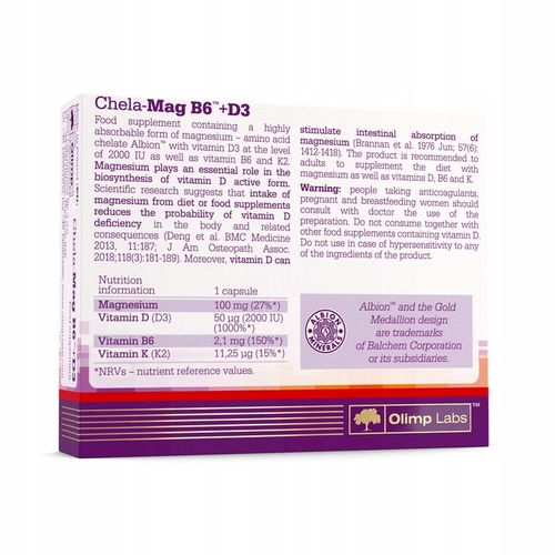 OLIMP CHELA-MAG B6+D3 33X0kaps MAGNEZ WITAMINA D3 B6 K2 MINERAŁY na Arena.pl