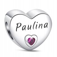 Zawieszka Srebro 925 Charms Koralik Imię Paulina Serce