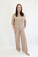 Wygodny Komplet Spodni i Bluzki Na Co Dzień Beżowy 36