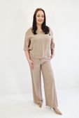Wygodny Komplet Spodni i Bluzki Na Co Dzień Beżowy 36