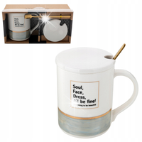 Kubek porcelanowy Florina Pearl Blue 350 ml z pokrywką i łyżeczką