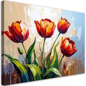 Obraz dekoracja, Czerwone Kwiaty Tulipany na beżowym tle 45x30