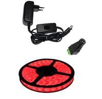 Taśma LED 5m 60/m SMD 3528 czerwona+zasilacz z wyłącznikiem-zestaw