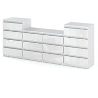 Komoda Meblościanka Stolik Rtv 220cm Pojemna Szafka 14 Szuflad Biały Połysk