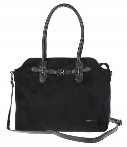 Torebka damska zamsz kuferek elegancka do pracy włoska marka 2947 Czarna na Arena.pl