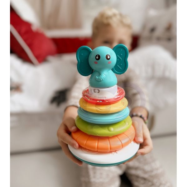WOOPIE BABY Piramida Wieża Interaktywna Słonik z Obręczami Grzechotka zdjęcie 2