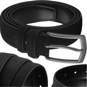 Elegancki Pasek Męski Skórzany Spodni Zamszowy Czarny Metalowa Klamra
