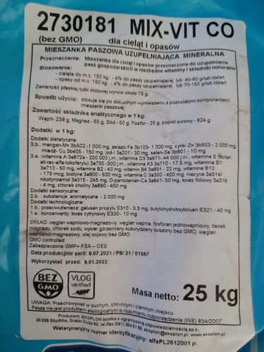 MIX VIT CO witaminy premiks dla cieląt i opasów EKOPLON 25kg na Arena.pl