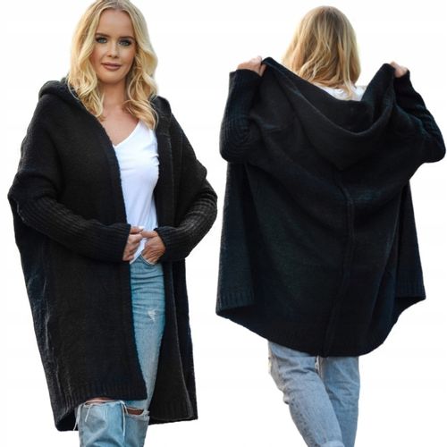 F618 Gruby KARDIGAN oversize KAPTUR, gładki na Arena.pl