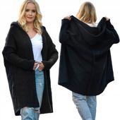 F618 Gruby KARDIGAN oversize KAPTUR, gładki