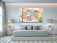 obraz xxl DRZEWO 15 - 120x70cm na płótnie beż złoto brąz