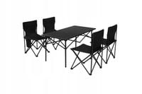 SKŁADANY STOLIK TURYSTYCZNY OGRODOWY 120*52*50 CM CZARNY + 4 KRZESŁA CZARNE