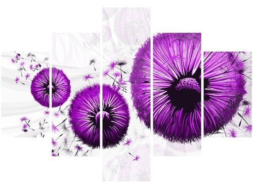 70 100CM OBRAZ 5 ELEM FIOLETOWE DMUCHAWCE DRUK PŁÓTNO na Arena.pl