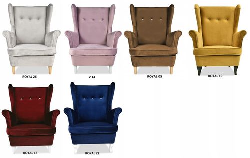 Fotel uszak ARI z podnóżkiem, skandynawski Family Meble Glamour złoty na Arena.pl