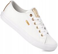 BIG STAR DAMSKIE BIAŁE TRAMPKI ZE ZŁOTYM TEKSTYLNE KLASYCZNE EKOSKÓRA r. 39