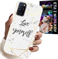 ETUI DO OPPO A52 - BIAŁY MARMUREK W ZŁOTE RAMKI LOVE YOU