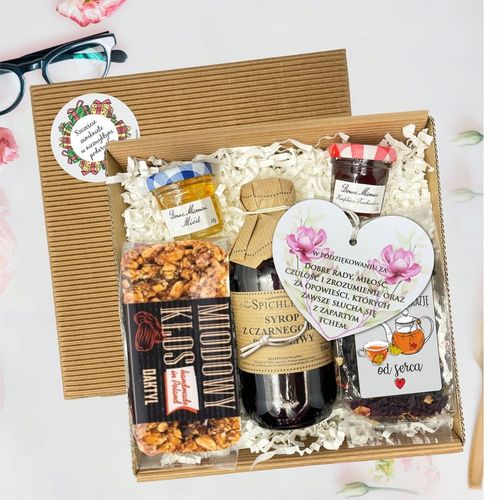 ZESTAW DLA BABCI I DZIADKA HERBAT SYROP KONFITURA MIÓD PUDEŁKO UPOMINEK BOX na Arena.pl