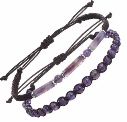 BRANSOLETKA DAMSKA KAMIEŃ AMETYST ZESTAW 2w1 na Arena.pl