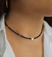 Naszyjnik Choker Czarny Turmalin Serce Masa Perłowa Prezent