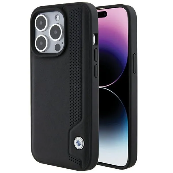 Etui BMW Leather Blue Dots na iPhone 15 Pro Max - czarne zdjęcie 1