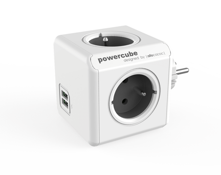 Listwa zasilająca allocacoc PowerCube Original USB - szary, 4x 230 V + 2x USB 2,1 A max zdjęcie 1