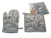 Kpl. Łapka i rękawica kuchenna V. van Gogh, Kwitnący Migdałowiec (srebrny)