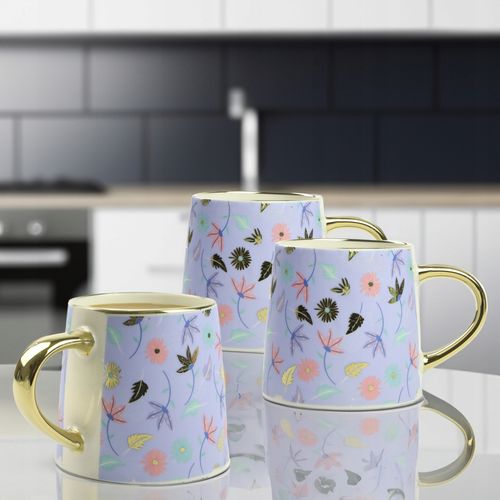 KUBEK PORCELANOWY DO KAWY HERBATY WZÓR KWIATY 400ML ZE ZŁOTYM UCHEM na Arena.pl